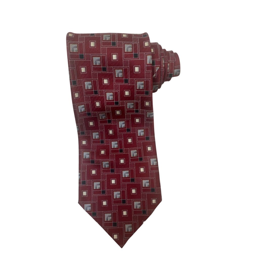 Von Furstenberg Silk Tie Men's Wine Gray Geometric Casual Career Office